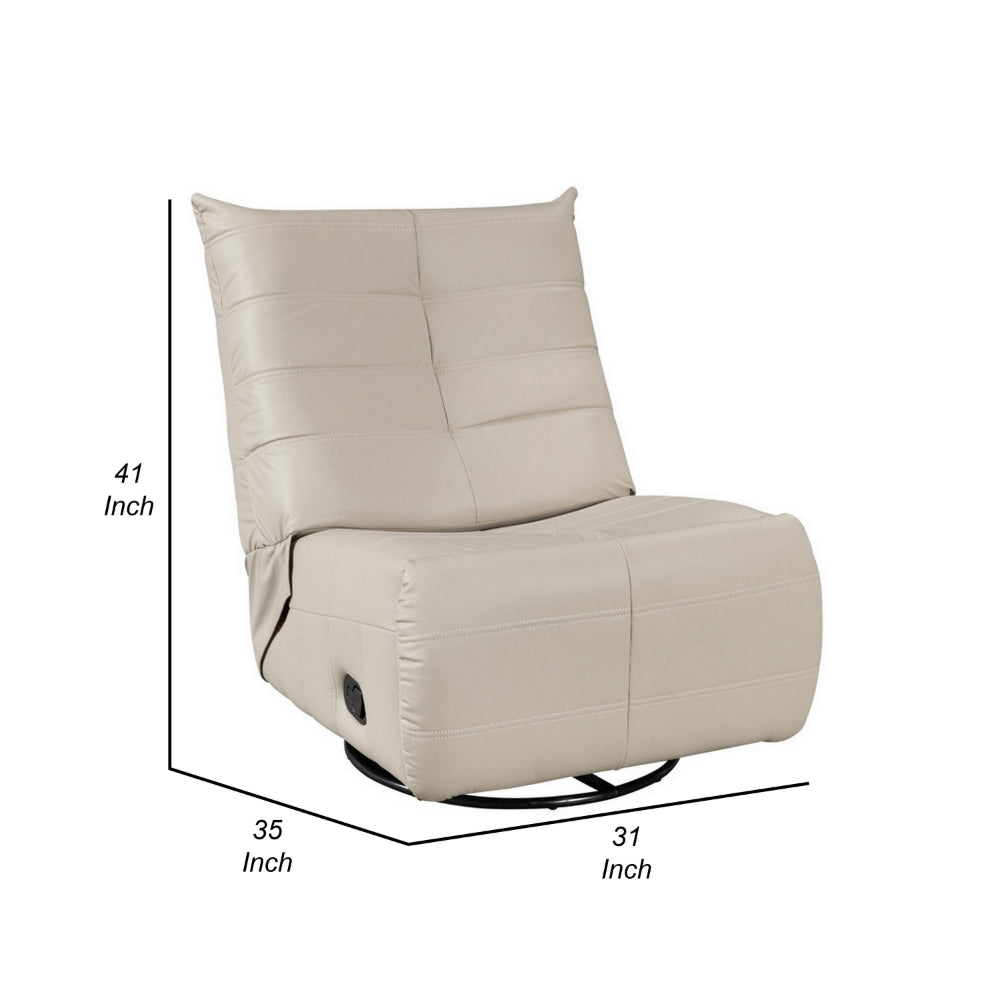 Gea 35 Inch Swivel Recliner Chair, Tufted Beige Faux Leather, Modern Design By Casagear Home