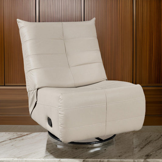 Gea 35 Inch Swivel Recliner Chair, Tufted Beige Faux Leather, Modern Design By Casagear Home