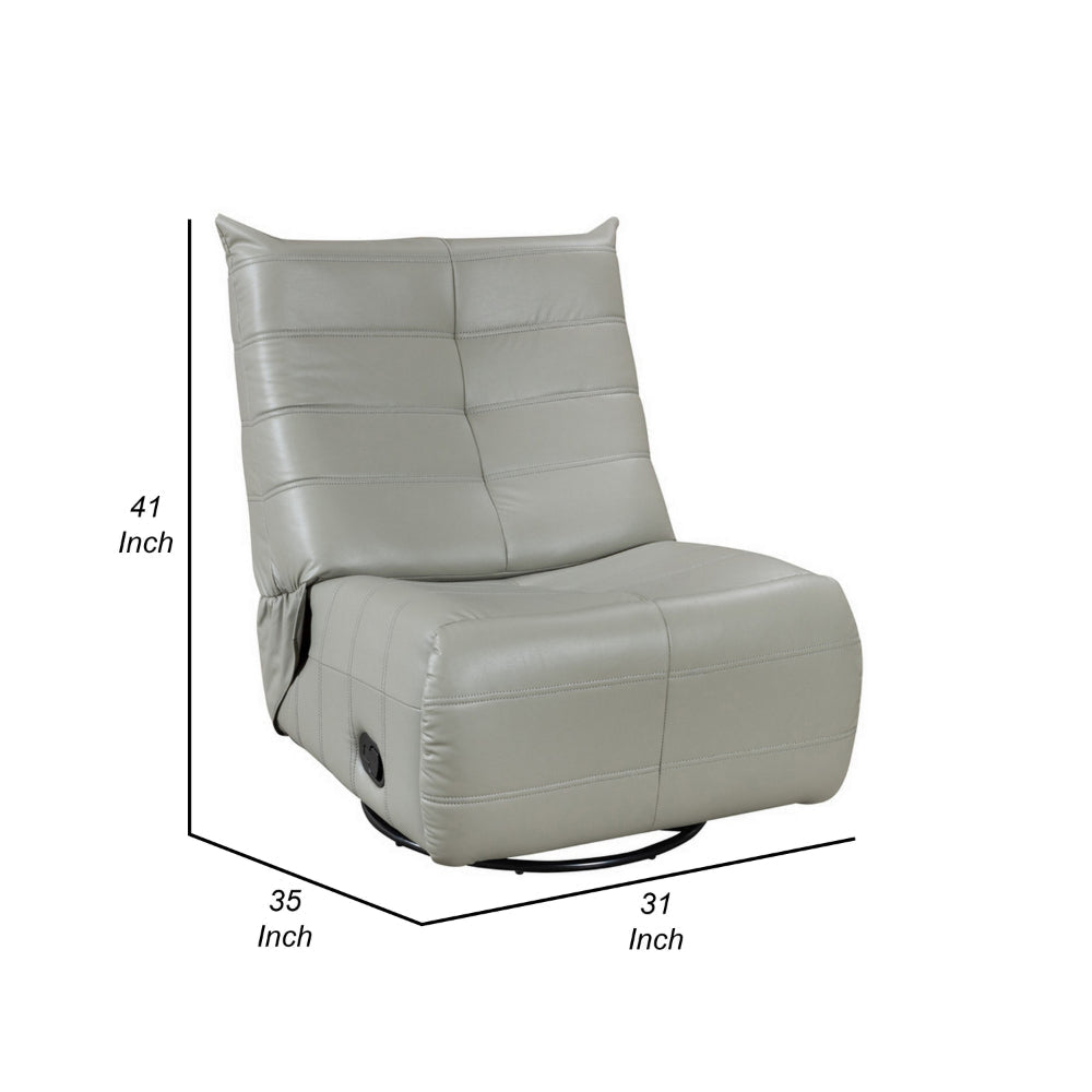 Gea 35 Inch Swivel Recliner Chair, Tufted Green Gray Faux Leather, Modern By Casagear Home