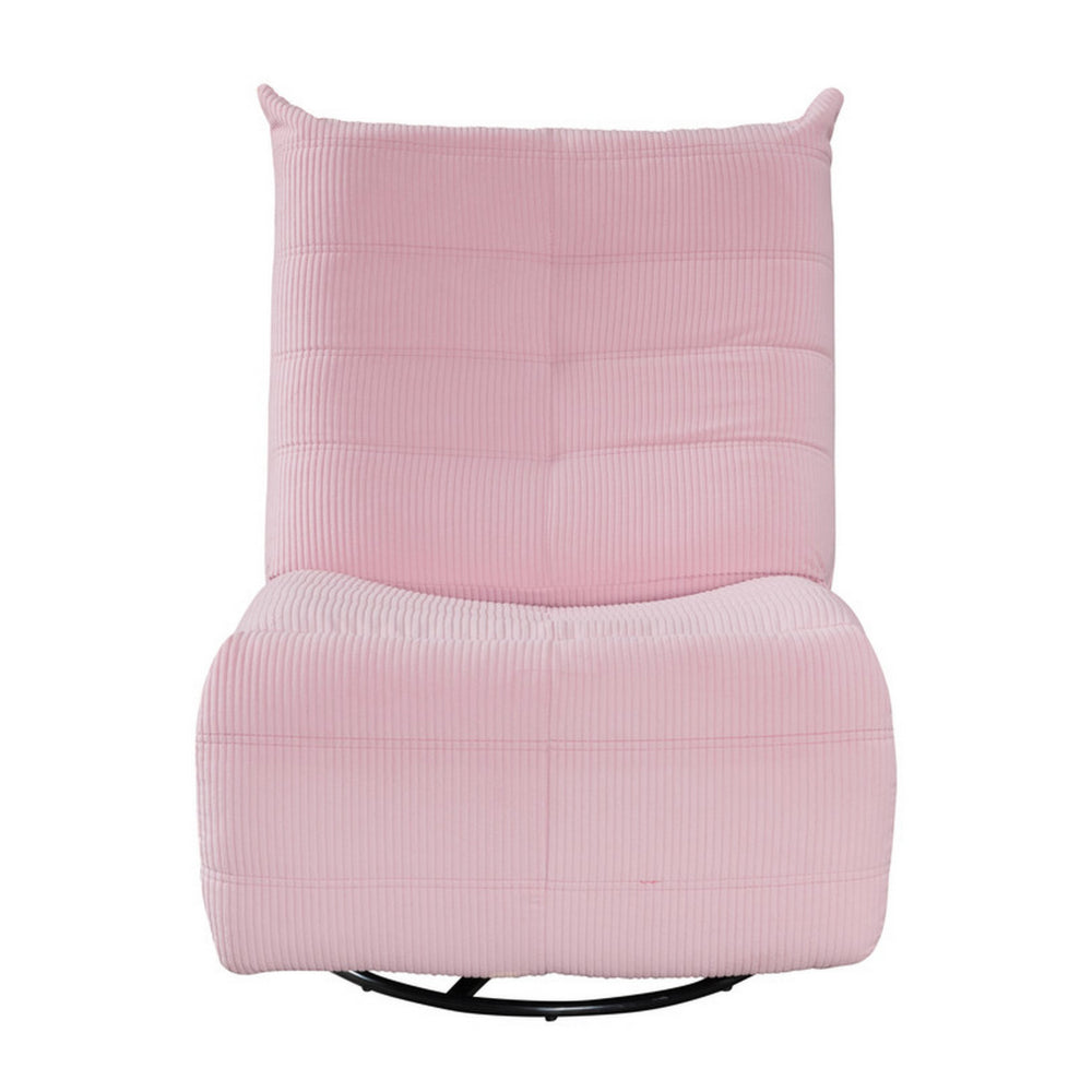 Gea 35 Inch Swivel Recliner Chair, Tufted, Pink Corduroy, Solid Wood By Casagear Home