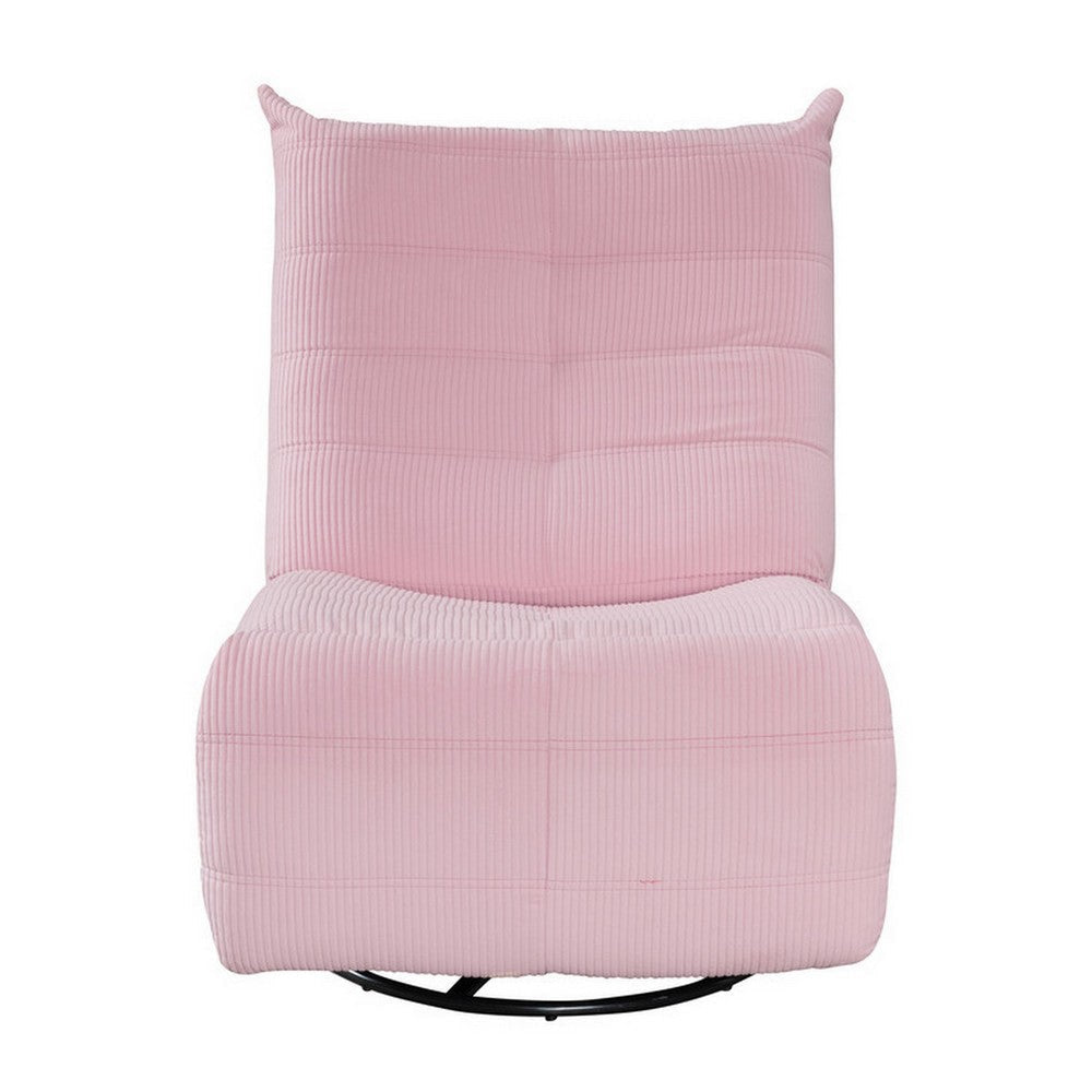 Gea 35 Inch Swivel Recliner Chair Tufted Pink Corduroy Solid Wood By Casagear Home BM314849