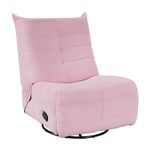 Gea 35 Inch Swivel Recliner Chair, Tufted, Pink Corduroy, Solid Wood By Casagear Home