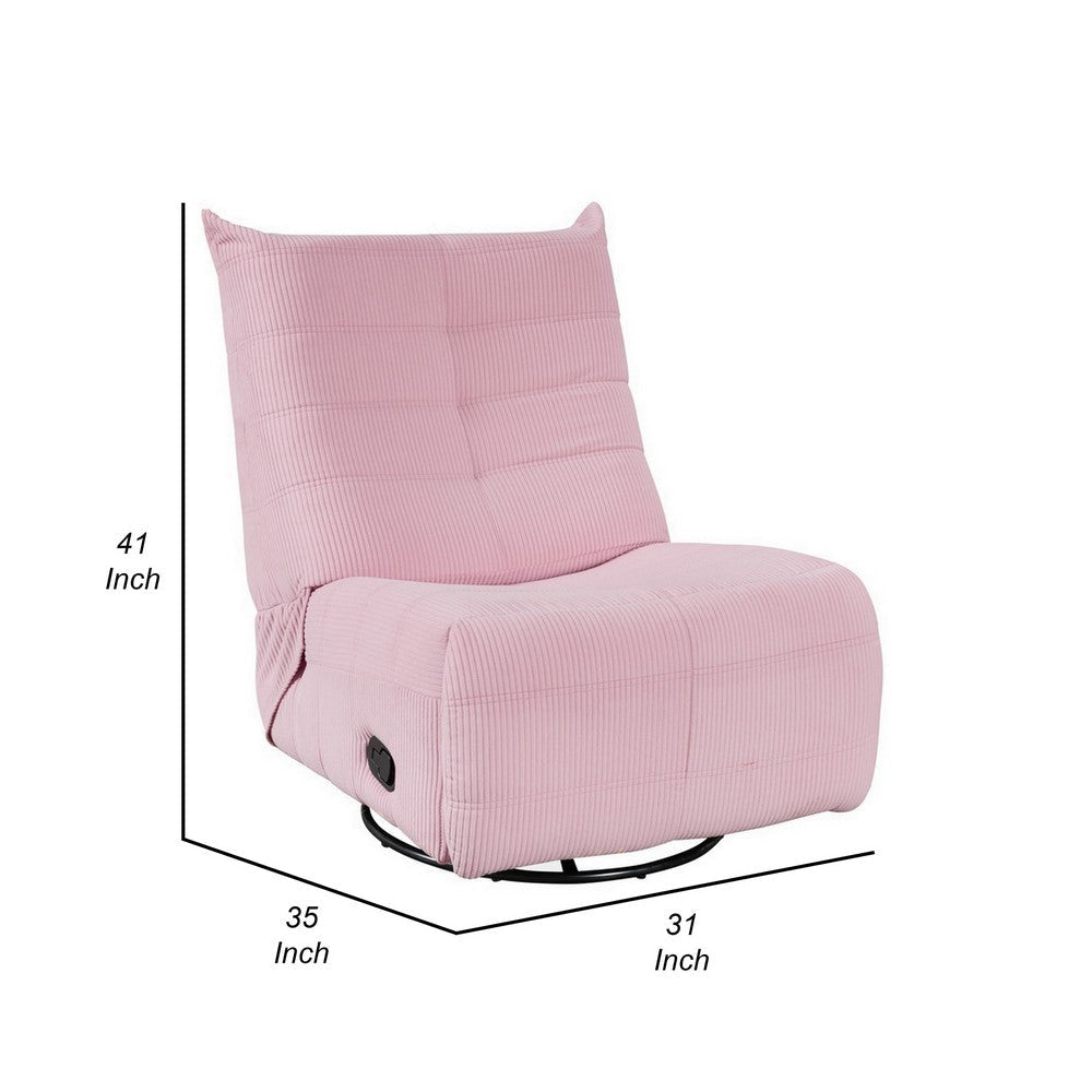 Gea 35 Inch Swivel Recliner Chair Tufted Pink Corduroy Solid Wood By Casagear Home BM314849