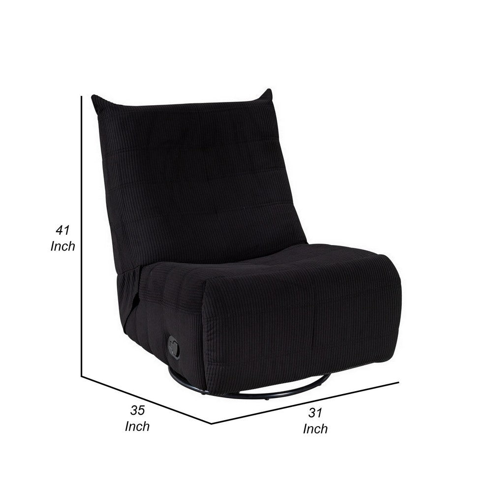 Gea 35 Inch Swivel Recliner Chair Tufted Black Corduroy Solid Wood By Casagear Home BM314851