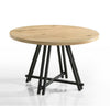 Tete 47 Inch Dining Table Solid Brown Wood Round Top Black Metal Base By Casagear Home BM314852