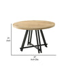 Tete 47 Inch Dining Table, Solid Brown Wood Round Top, Black Metal Base By Casagear Home