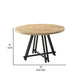 Tete 47 Inch Dining Table, Solid Brown Wood Round Top, Black Metal Base By Casagear Home
