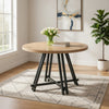 Tete 47 Inch Dining Table, Solid Brown Wood Round Top, Black Metal Base By Casagear Home