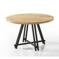 Tete 47 Inch Dining Table Solid Brown Wood Round Top Black Metal Base By Casagear Home BM314852