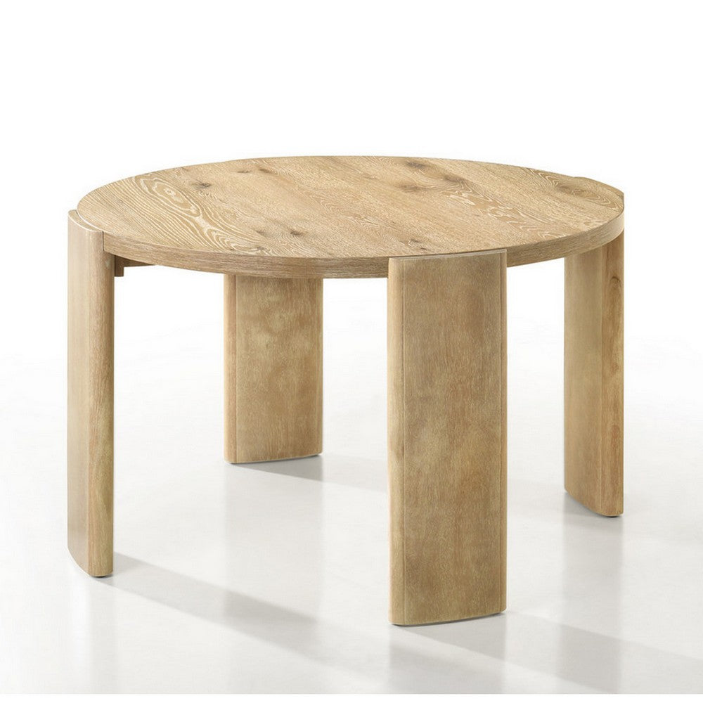 Bowny 47 Inch Dining Table, Round Top, Natural Oak Brown Finish, Solid Wood By Casagear Home