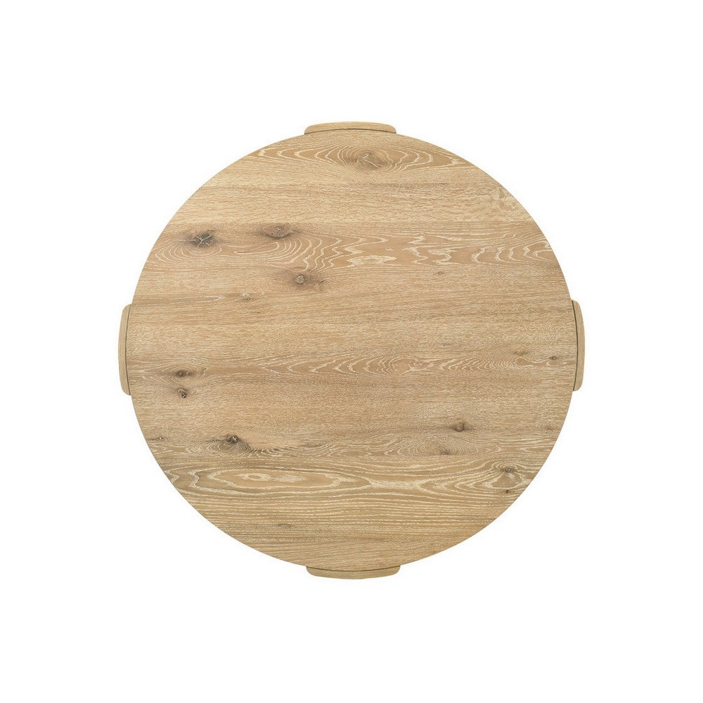 Bowny 47 Inch Dining Table, Round Top, Natural Oak Brown Finish, Solid Wood By Casagear Home