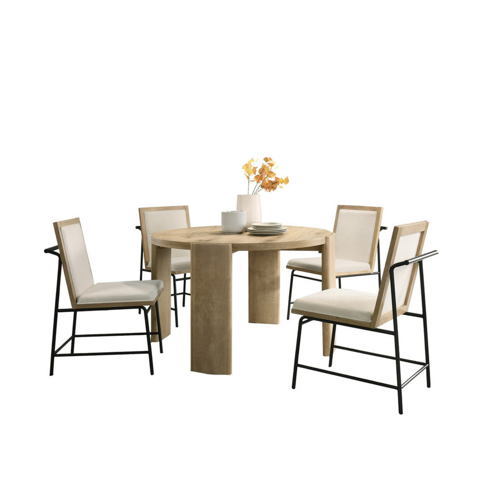 Bowny Dining Table Set with 4 Chairs Round Top Oak Brown Finish Wood By Casagear Home BM314855