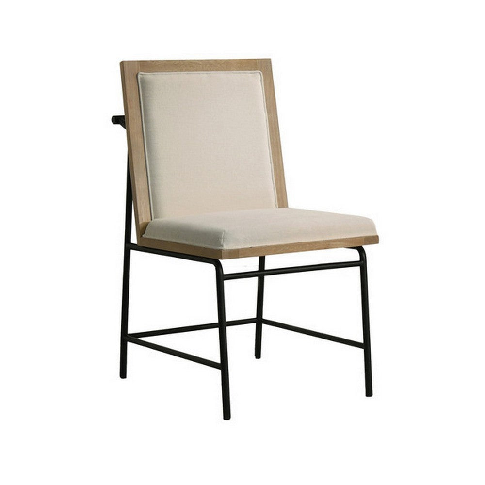 Tory 25 Inch Dining Chair Set of 2 Cream Fabric Brown Wood Black Metal By Casagear Home BM314856