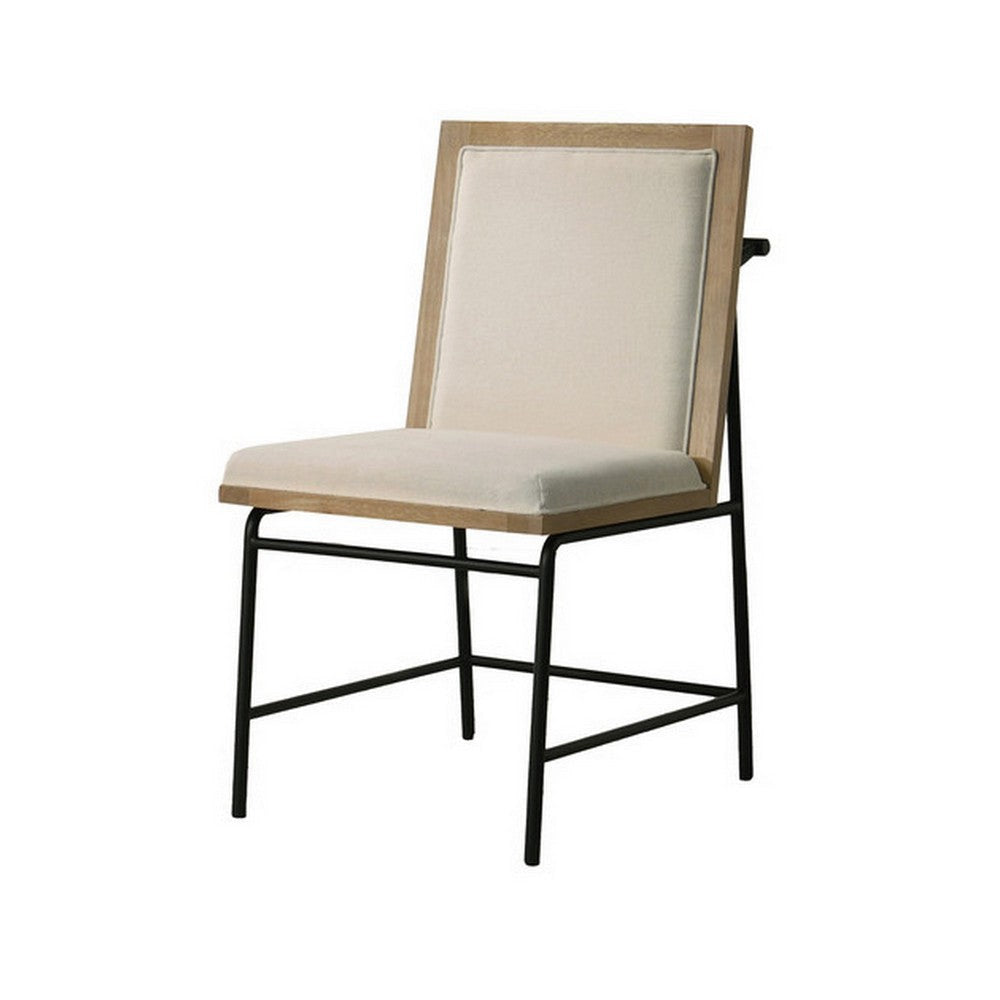 Tory 25 Inch Dining Chair Set of 2 Cream Fabric Brown Wood Black Metal By Casagear Home BM314856