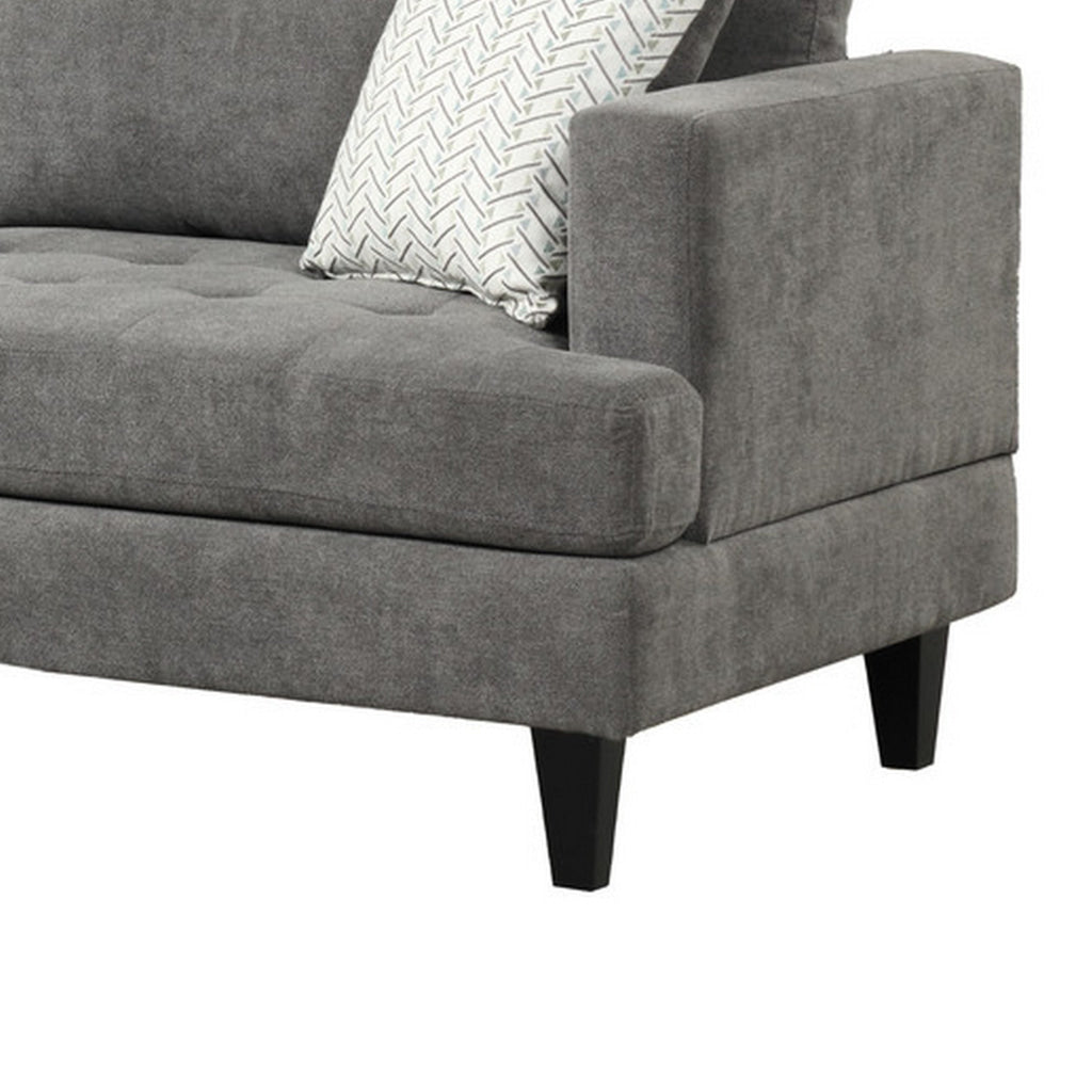 Lae 80 Inch Sofa with 2 Throw Pillows Tufted Gray Chenille Upholstery By Casagear Home BM314858