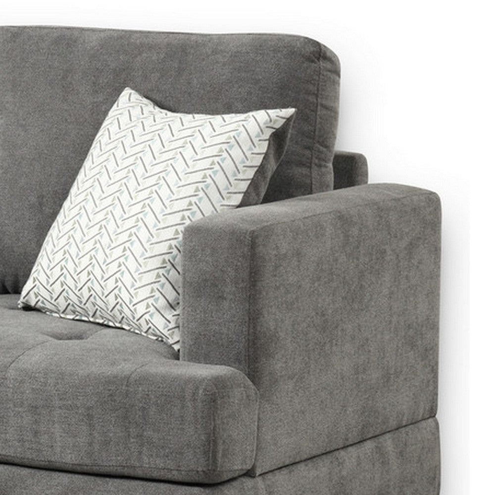 Lae 57 Inch Loveseat with 2 Throw Pillows Tufted Gray Chenille Upholstery By Casagear Home BM314859