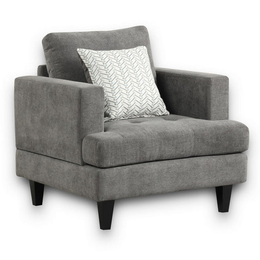 Lae 35 Inch Sofa Chair, 1 Throw Pillow, Tufted, Gray Chenille Upholstery By Casagear Home