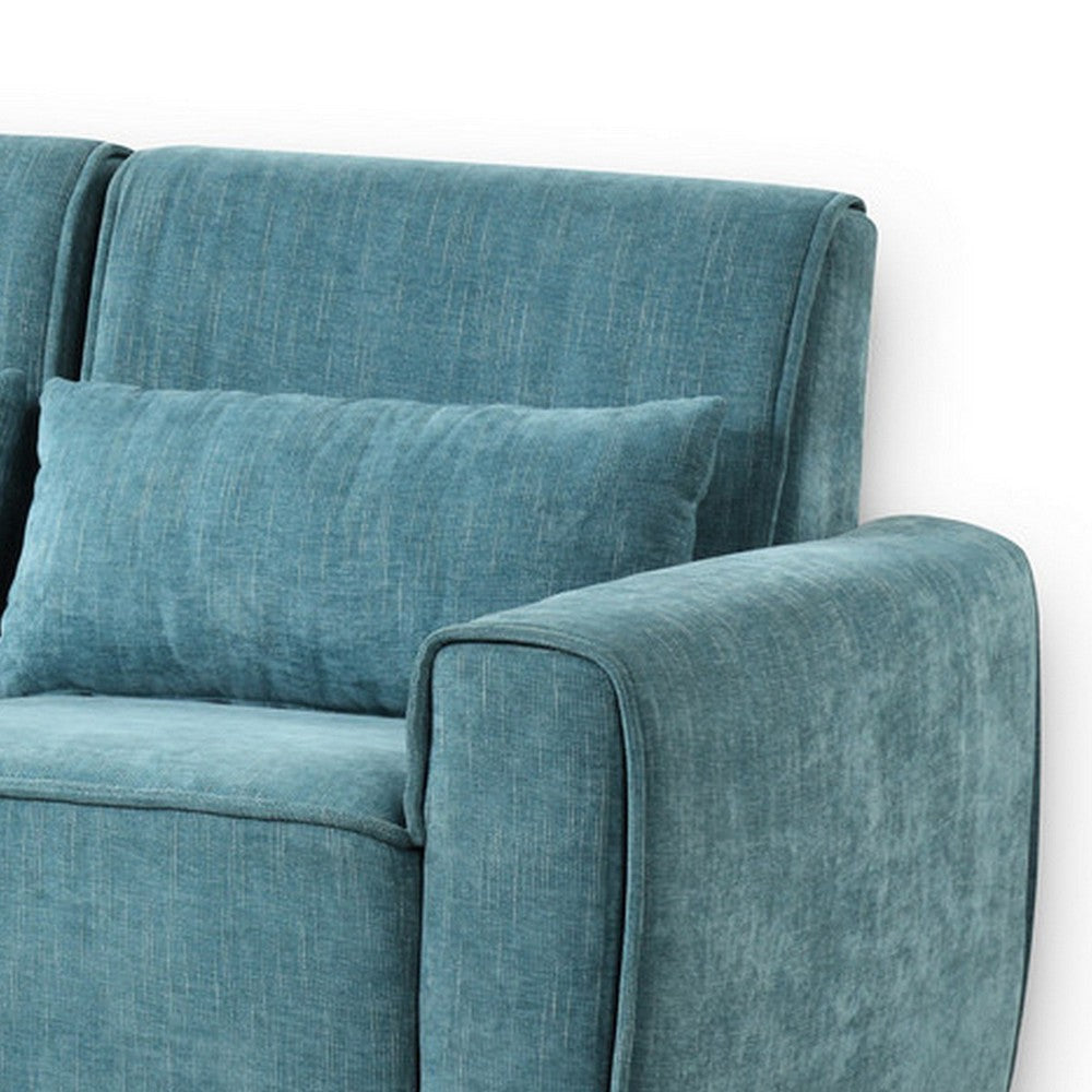 Tiu 62 Inch Loveseat with 2 Lumbar Pillows Blue Chenille Solid Wood By Casagear Home