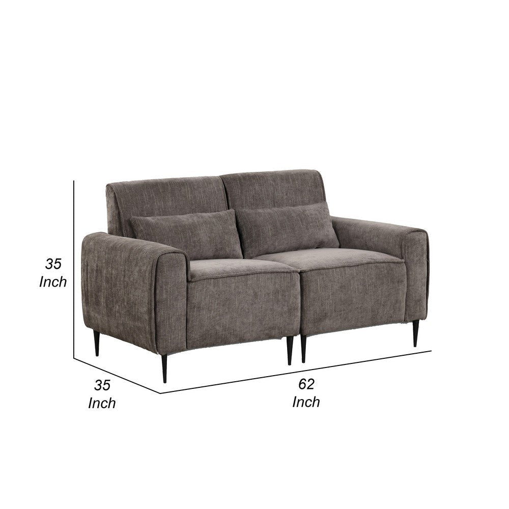 Tiu 62 Inch Loveseat with 2 Lumbar Pillows Gray Chenille Solid Wood By Casagear Home BM314865