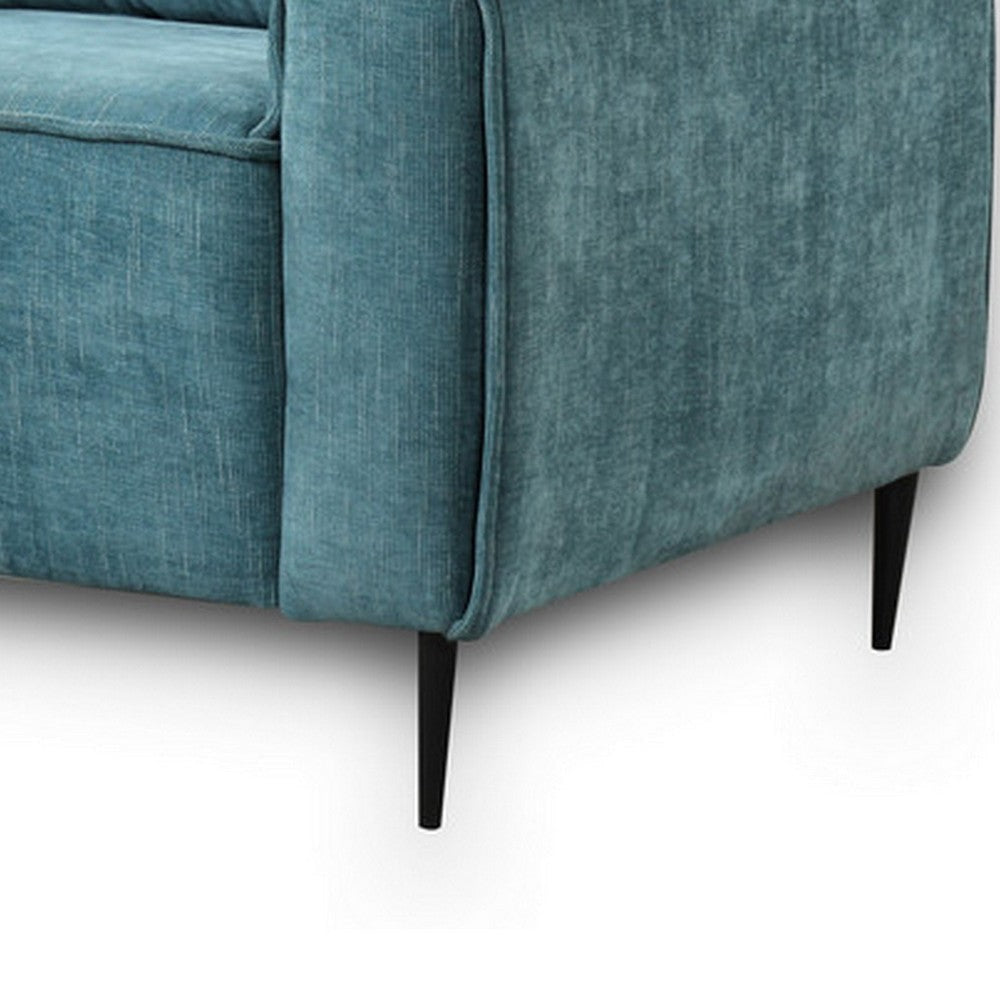 Tiu 39 Inch Accent Chair Lumbar Pillow Blue Chenille Metal Solid Wood By Casagear Home BM314866