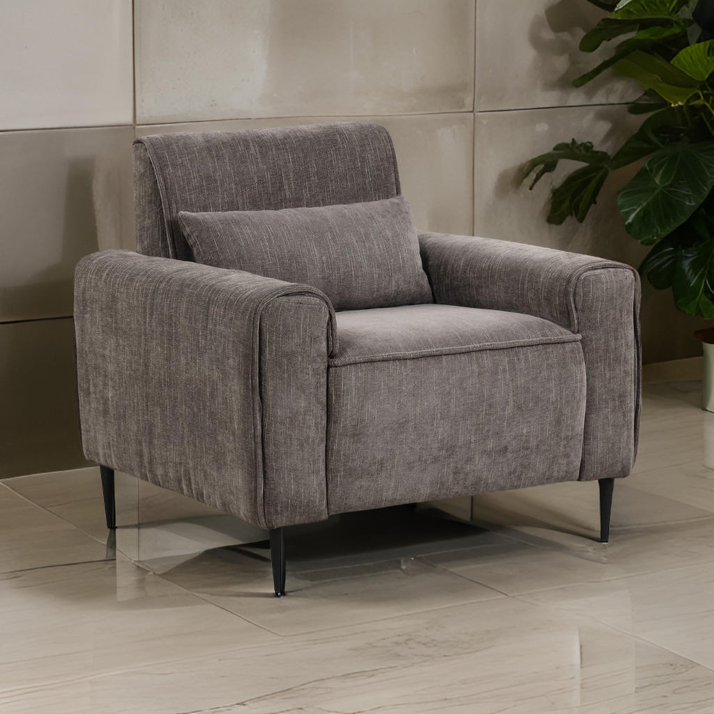 Tiu 39 Inch Accent Chair Lumbar Pillow Gray Chenille Metal Solid Wood By Casagear Home BM314867