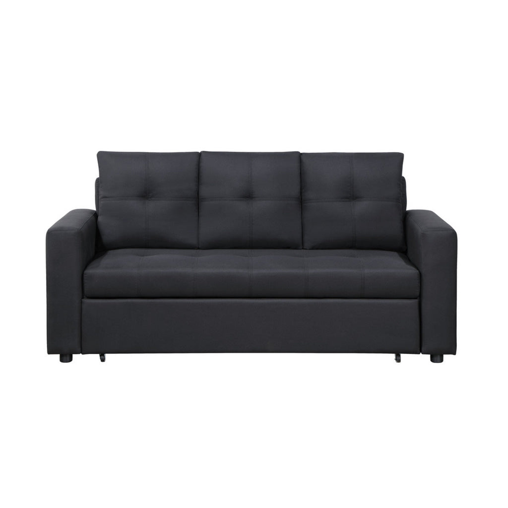 Ian 73 Inch Sleeper Sofa Tufted Seats Soft Black Linen Solid Wood By Casagear Home BM314869