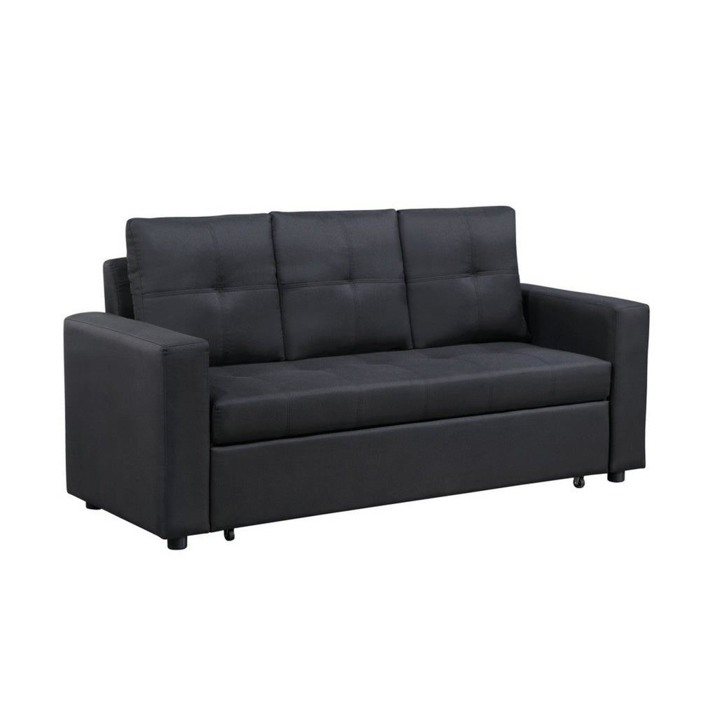 Ian 73 Inch Sleeper Sofa Tufted Seats Soft Black Linen Solid Wood By Casagear Home BM314869