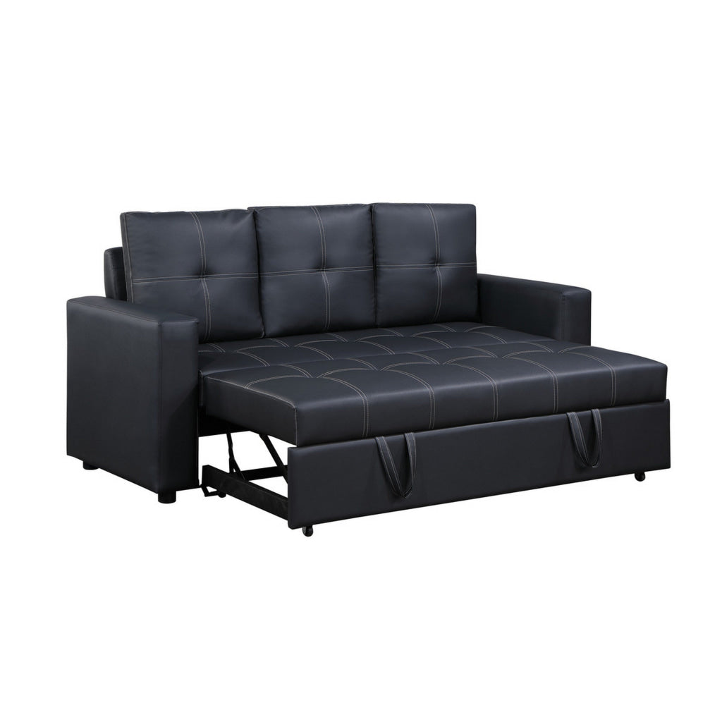 Ian 73 Inch Sleeper Sofa Tufted Seats Black Faux Leather Solid Wood By Casagear Home BM314870