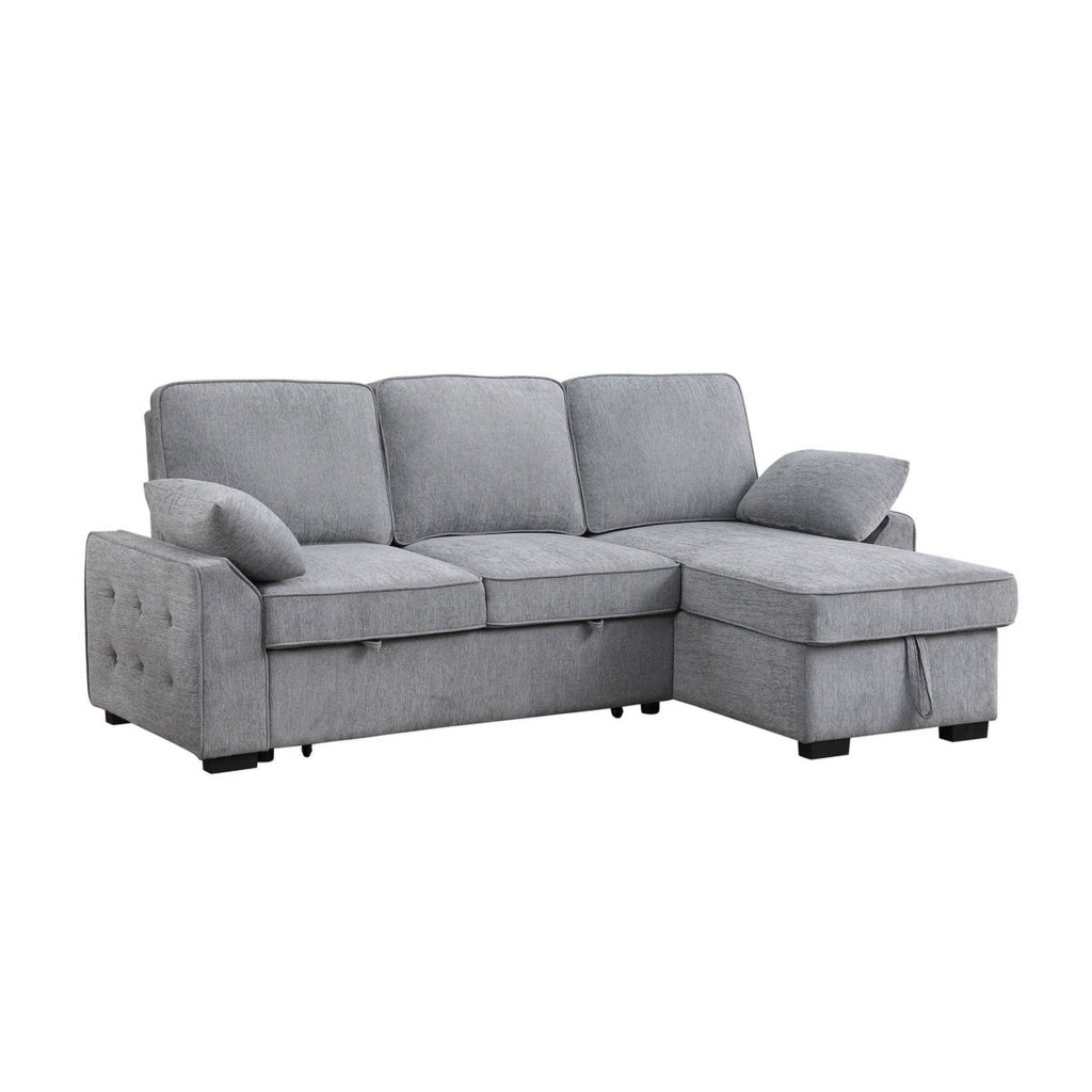 Ken 91 Inch Sectional Sofa Drop Table Storage Chaise Light Gray Chenille By Casagear Home BM314872