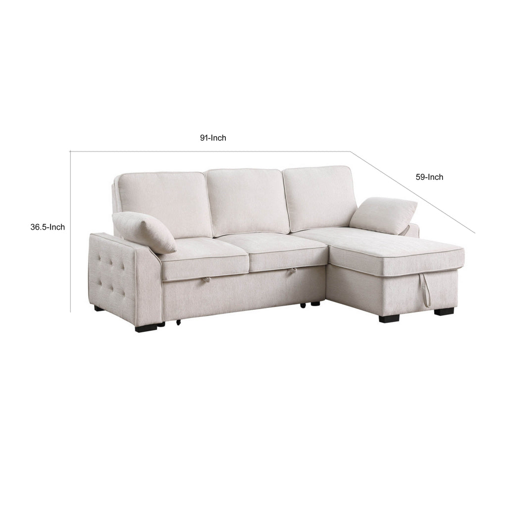 Ken 91 Inch Sectional Sofa Drop Table Storage Chaise Soft Beige Chenille By Casagear Home BM314873