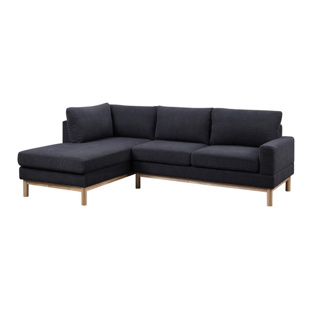 Nia 93 Inch Sectional Sofa with Chaise Black Sherpa Upholstery Solid Wood By Casagear Home BM314874