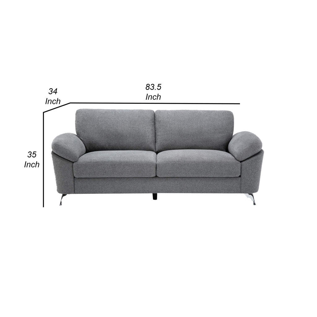 Nel 84 Inch Plush Sofa with Soft Gray Linen Chrome Metal Legs Solid Wood By Casagear Home BM314877