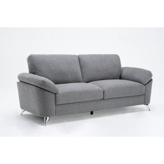 Nel 84 Inch Plush Sofa with Soft Gray Linen Chrome Metal Legs Solid Wood By Casagear Home BM314877