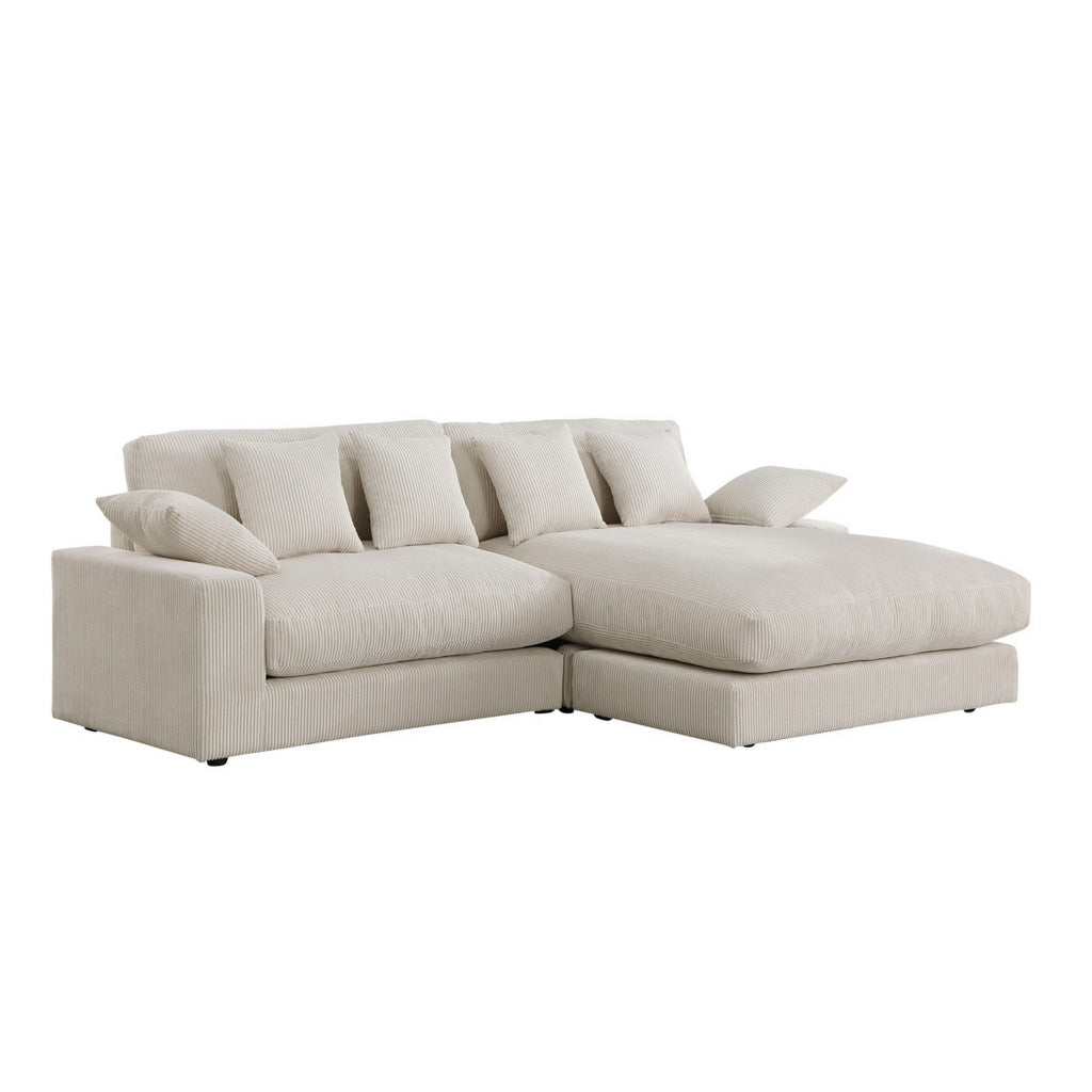 Sty 105 Inch Reversible Sectional Sofa Chaise Beige Corduroy Solid Wood By Casagear Home BM314886