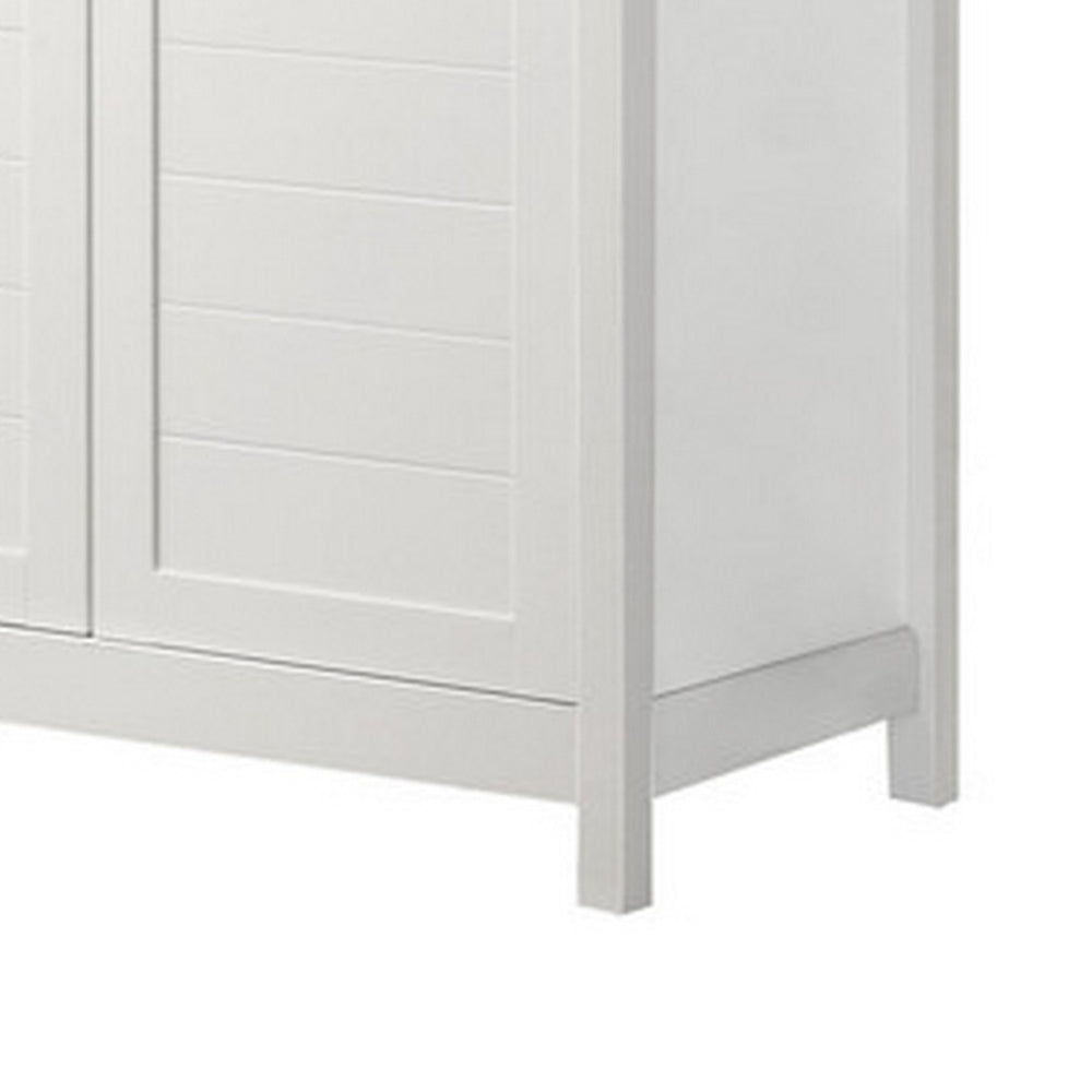 Aie 60 Inch Storage Cabinet, Framed Slatted Panel Doors, White, Brown Wood By Casagear Home