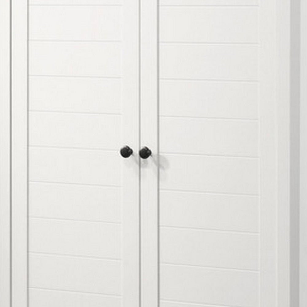 Aie 60 Inch Storage Cabinet, Framed Slatted Panel Doors, White, Brown Wood By Casagear Home