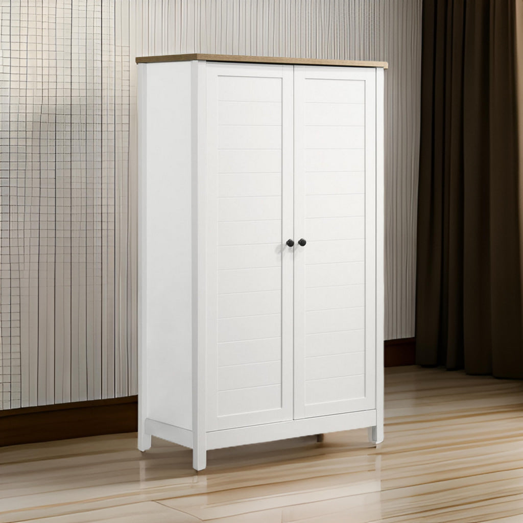 Aie 60 Inch Storage Cabinet Framed Slatted Panel Doors White Brown Wood By Casagear Home BM314887