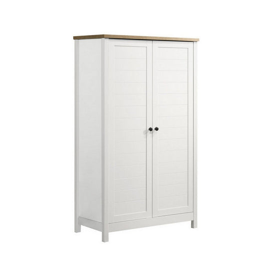 Aie 60 Inch Storage Cabinet, Framed Slatted Panel Doors, White, Brown Wood By Casagear Home