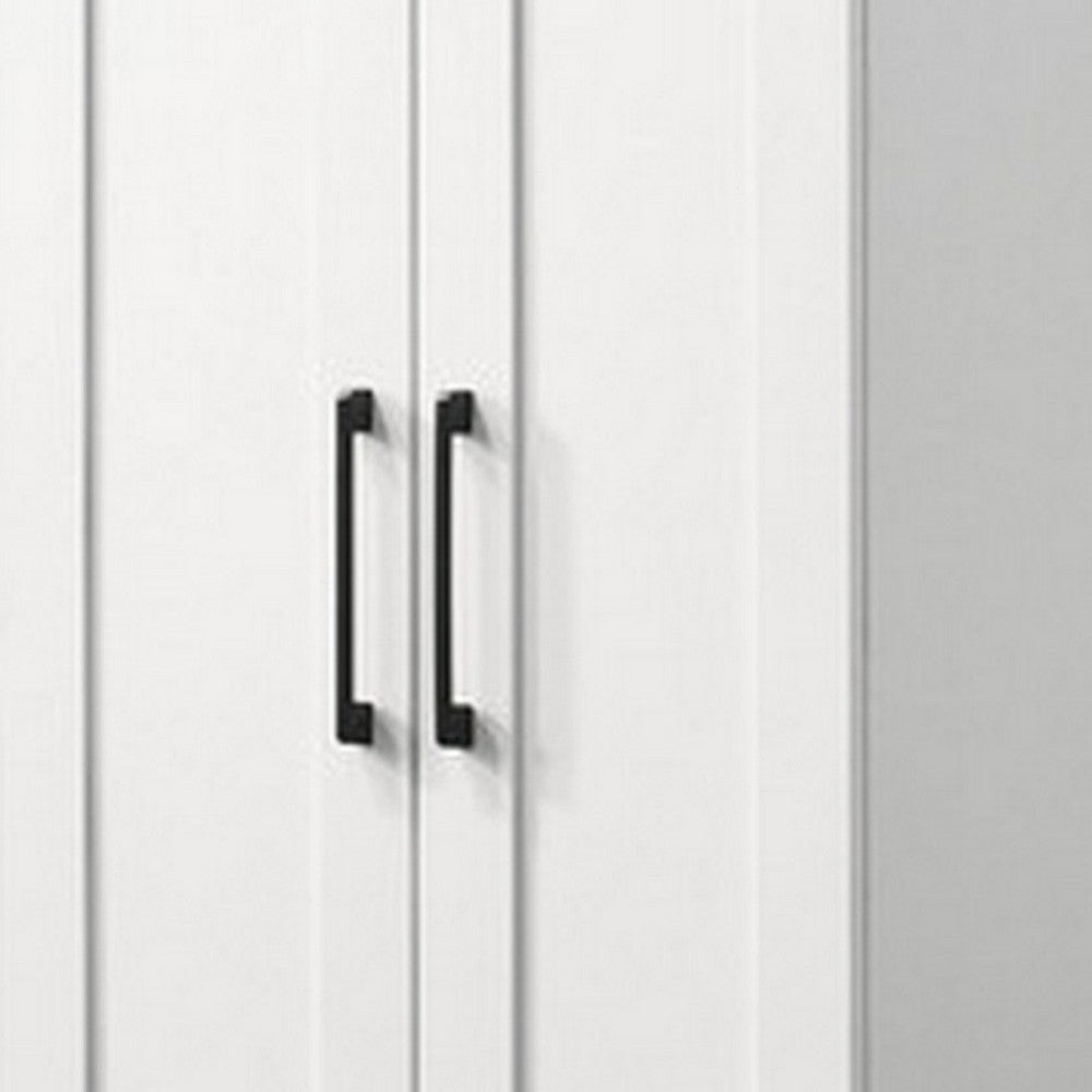 Lyn 71 Inch Storage Cabinet Wardrobe Framed Panel Doors White Engineered Wood BM314888