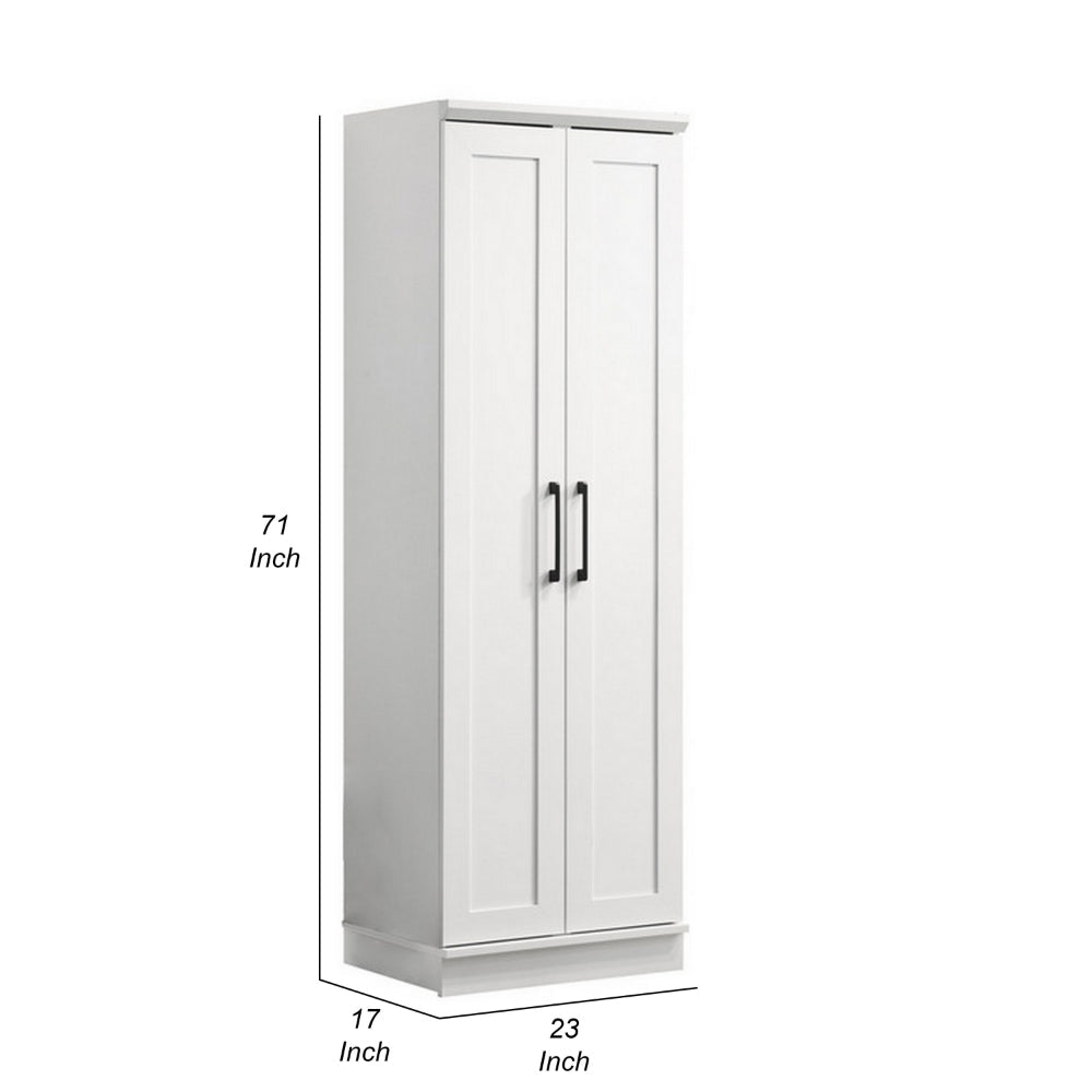 Lyn 71 Inch Storage Cabinet Wardrobe, Framed Panel Doors, White Solid Wood  By Casagear Home