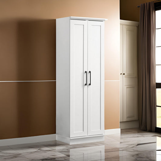 Lyn 71 Inch Storage Cabinet Wardrobe Framed Panel Doors White Solid Wood By Casagear Home BM314888