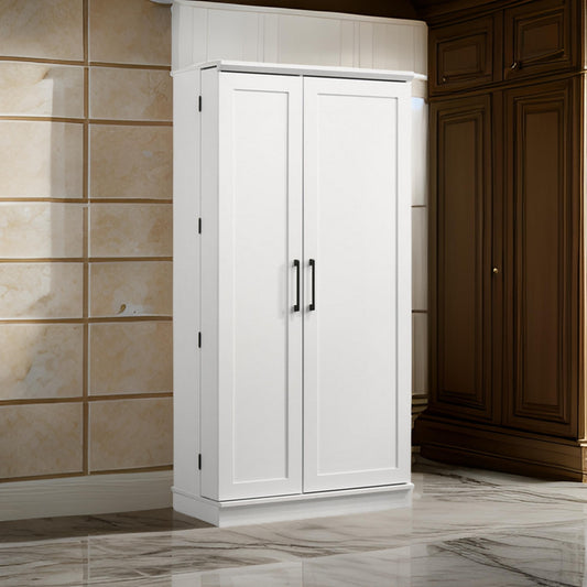 Coe 71 Inch Storage Cabinet Wardrobe with Swing Out Door White Solid Wood By Casagear Home BM314889