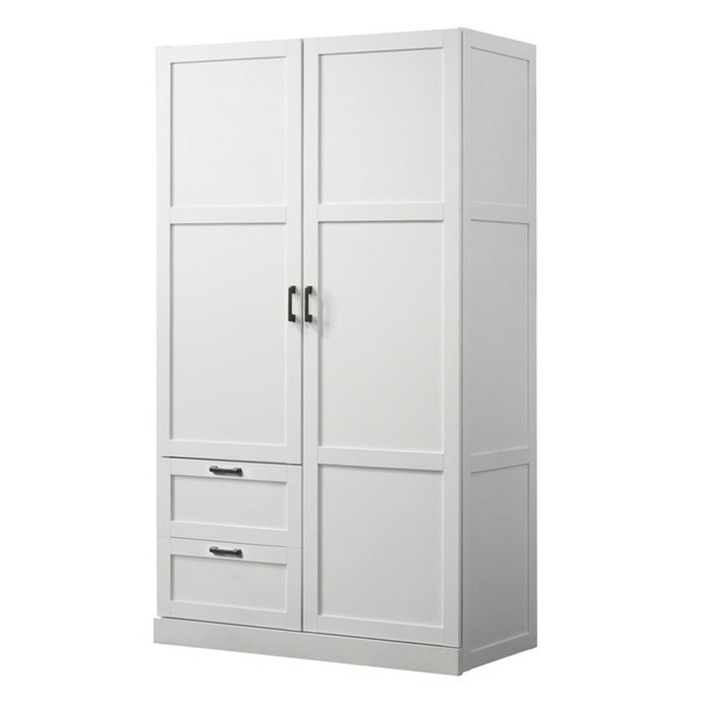 Bre 71 Inch Wardrobe Cabinet Armoire Drawers Hanging Rod White Wood By Casagear Home BM314890