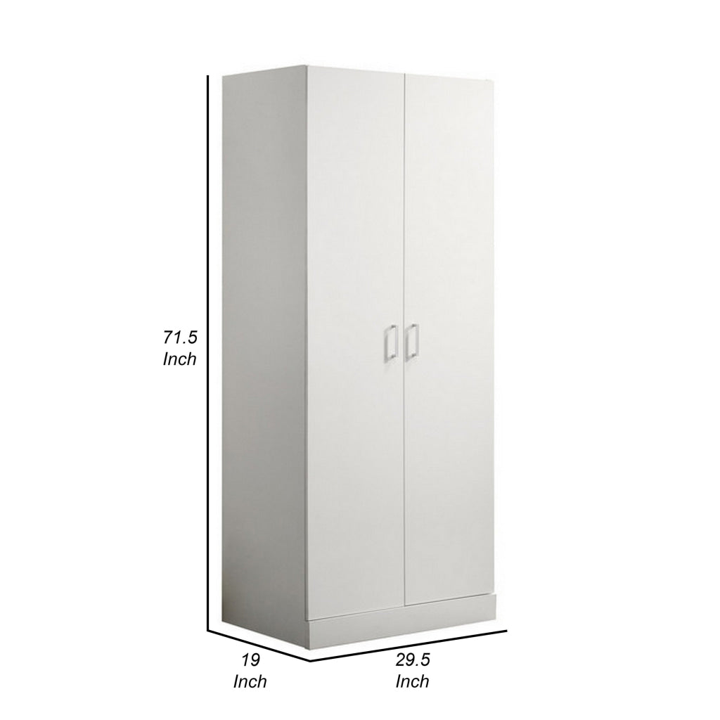 Cae 72 Inch Cabinet Armoire with Shelf Hanging Rod Double Door White By Casagear Home BM314891