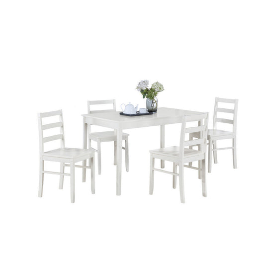 Lav 5 Piece Dining Table and 4 Chair Set, Open Backs, White Solid Wood By Casagear Home