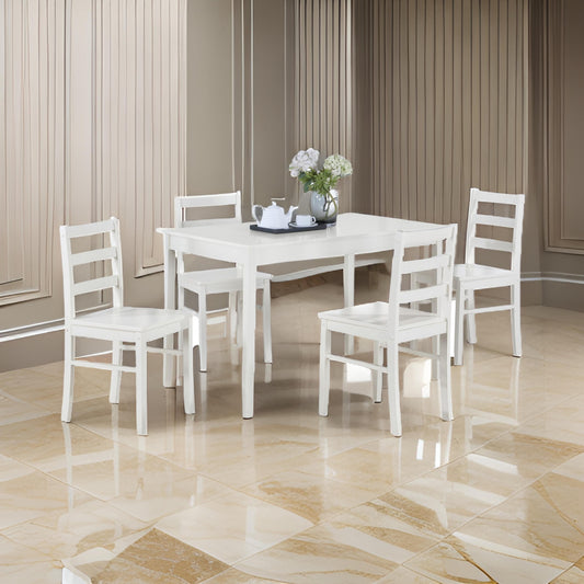 Lav 5 Piece Dining Table and 4 Chair Set Open Backs White Solid Wood By Casagear Home BM314899