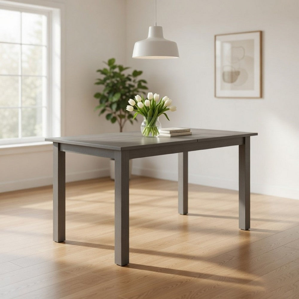 Lisle 48-60 Inch Extendable Dining Table, Rectangular Top, Gray Solid Wood By Casagear Home