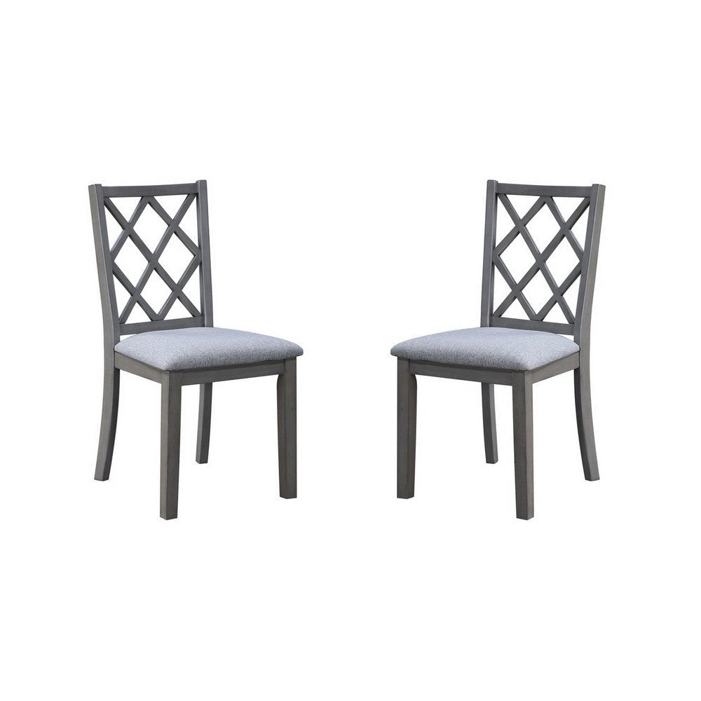 Lisle 21 Inch Dining Chair Set of 2 Cushioned Cross Back Gray Solid Wood By Casagear Home BM314901