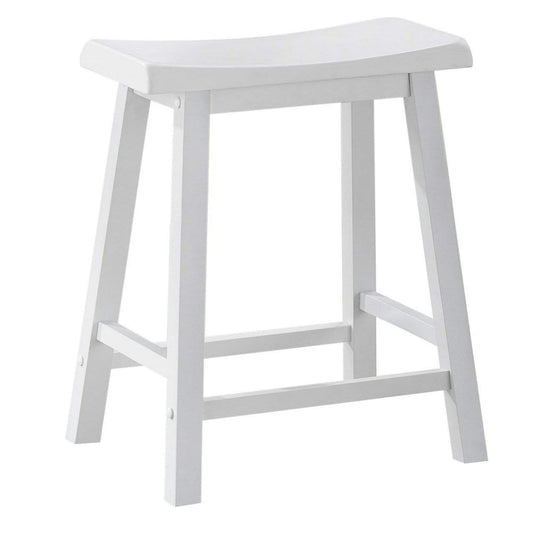 Lon 24 Inch Counter Height Stool Set of 2, Backless Saddle Seat, White Wood By Casagear Home