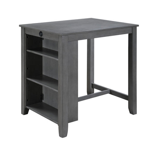 Ham 36 Inch Counter Height Small Dining Table with Shelves, USB Port, Gray By Casagear Home